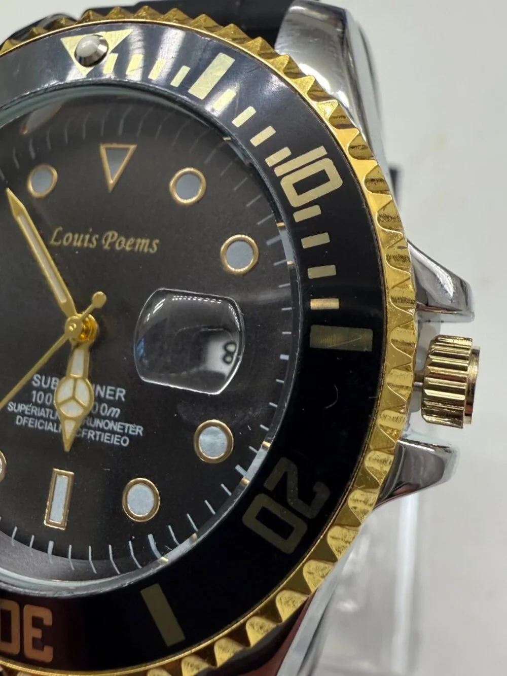 Louis Poems Diver Men's Black Gold 43mm Date Rubber Band Quartz Watch NEW